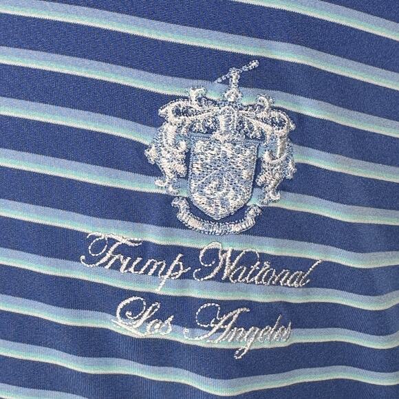 Trump National Los Angeles Polo Shirt Men’s Large Blue Striped Golf F&G Tech - Picture 3 of 10